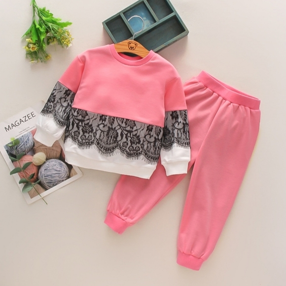 Boutique Other - New Girls Lace Design Pink Pants Set
